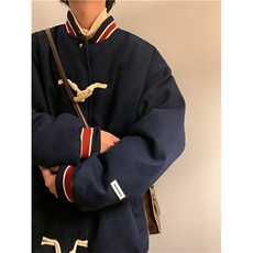 冬款美式宽松保暖棉衣外套男原宿港风牛角扣棒球服棉服W6661-P83，男装棉衣，星座512-2