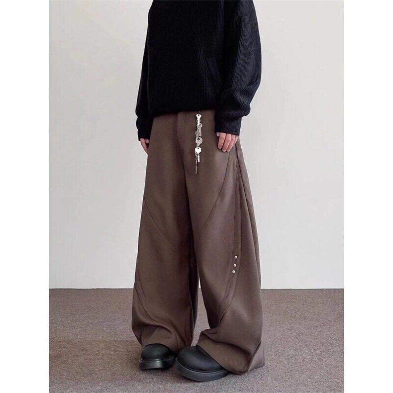 慵懒美式褶皱裁剪休闲裤男直筒拖地长裤子流行，男装休闲裤，星座716-2