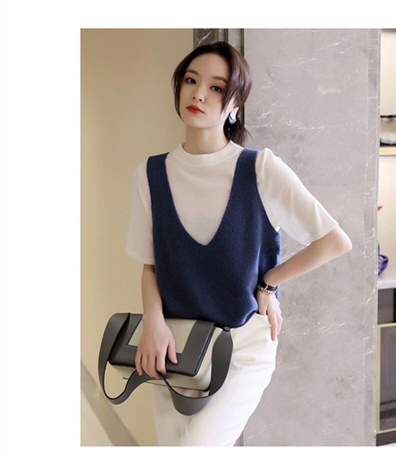 时尚大气针织马甲女秋冬宽松短款叠穿马夹V领羊毛打底背心,女装马甲,嘉日羊绒
