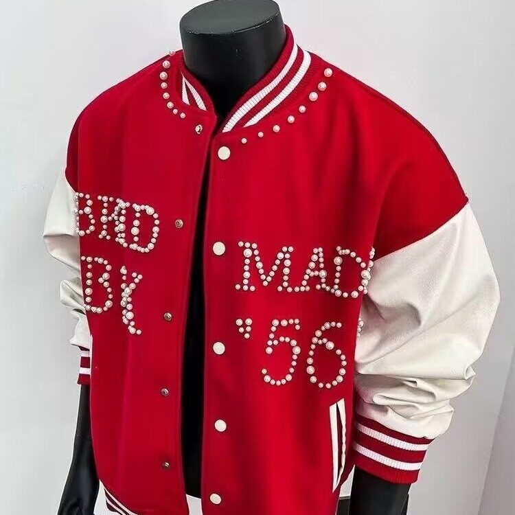 美式复古棒球服外套春秋新款珍珠钉珠宽松百搭潮牌夹克男女小个子,男装夹克,星座1210-1