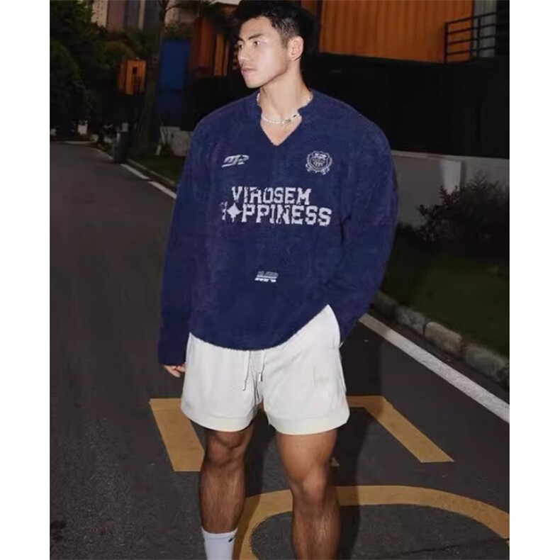徽章印花V领仿貂毛软糯毛衣男女学院风秋冬针织衫外套男MY9231,男装针织衫/毛衣,星座1116A（原606A-3）