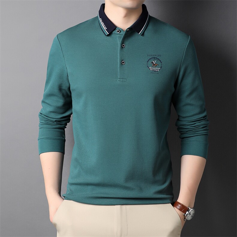 中年男士长袖秋冬季男装翻领体恤针织衫中老年爸爸装HPN8518-P85，男装T恤，电商B212（原钱塘6029）