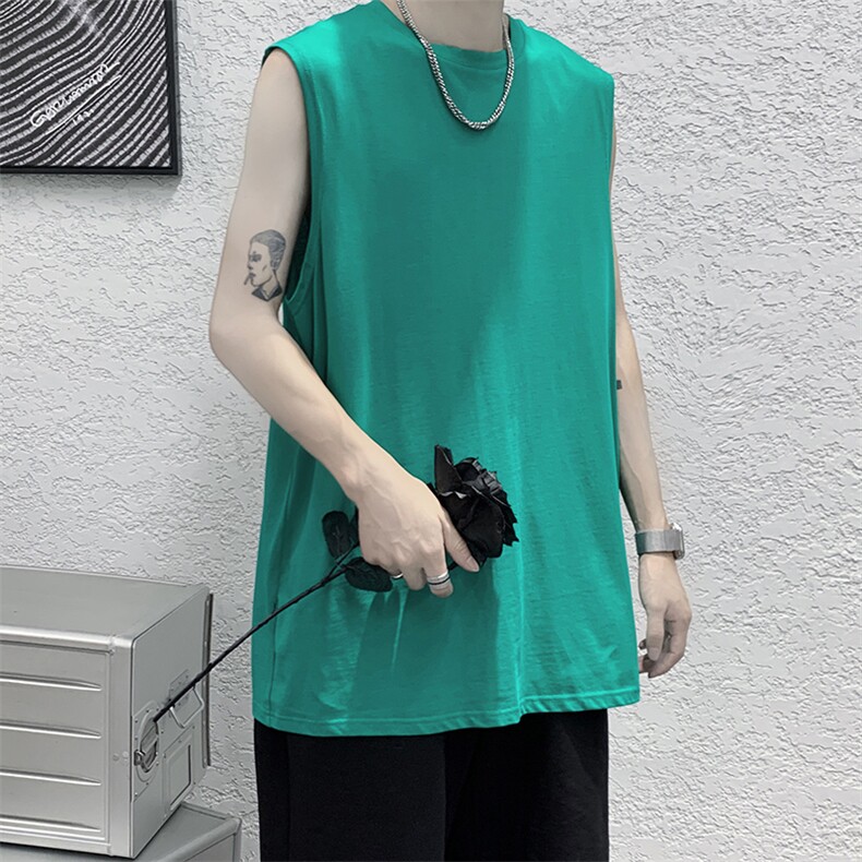 百万库存！港风背心男潮夏季薄款无袖t恤宽松打底汗衫DF359TP15,男装T恤,电商A102-1