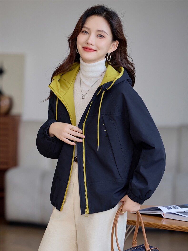 现货!2025年冬季时尚夹棉加厚连帽撞色女外套,女装棉衣/棉服,依恋蒂丝