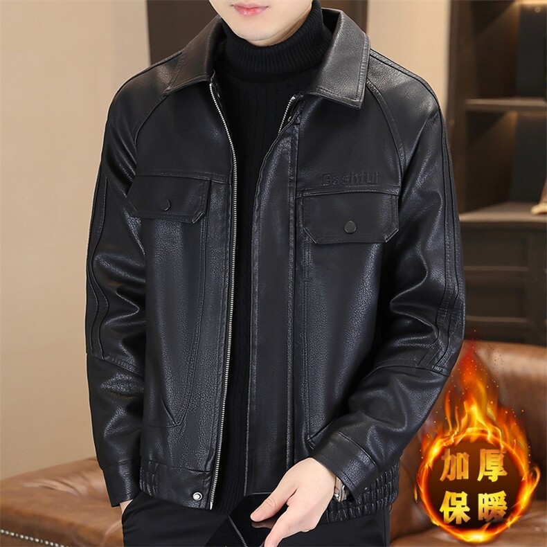 秋冬加绒加厚男士休闲翻领潮流皮衣外套夹克PY801-P105,男装夹克,星座310B-3