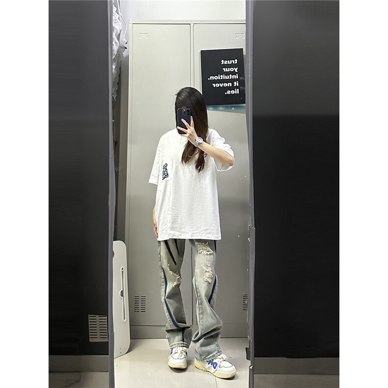 B221美式ins高街小众个性男女破洞牛仔裤LK23001-P65控88,男装牛仔裤,电商B221