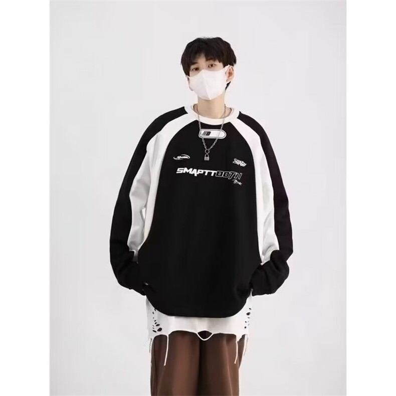 2026春秋新款美式复古圆领卫衣男女小众宽松长袖撞色拼接机车,男装工装外套,星座218-1（原230）