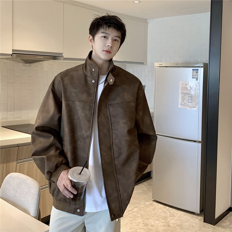 港风美式PU皮复古面料大码M-5XL潮流皮衣夹克男JK77905P90控148,男装皮衣,星座226-2