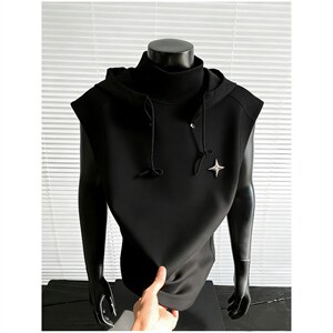 可拆卸帽子背心百搭坎肩短袖T恤痞帅背心黑武士风1016-1 T338 P43，男装背心/马甲，星座1016-1（原电商B408-1）