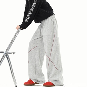 8XL-M 直筒卫裤男宽松撞色哈苏线休闲运动裤设计感长裤子K9175P48图片
