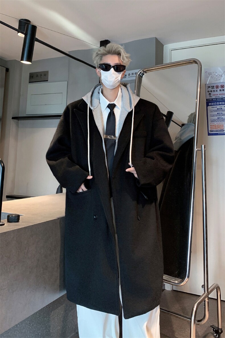 长款过膝男装呢料呢子大衣冬季呢子连帽外套XZ514-2-24251-P135,男装毛呢大衣,星座514-2(原B239)