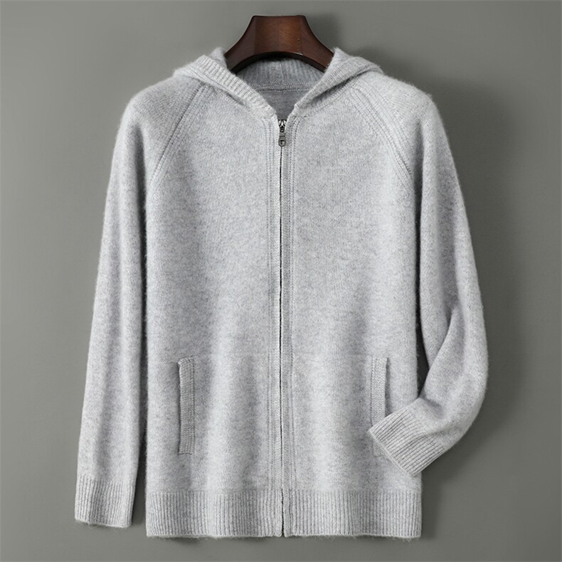 2025百搭时尚简约帽衫拉链开衫，男装羊毛衫，千国羊绒