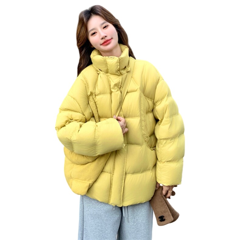 黄色连帽泡芙90绒羽绒服女2025冬季新款小个子短款加厚白鸭绒外套,女装羽绒服,2C375