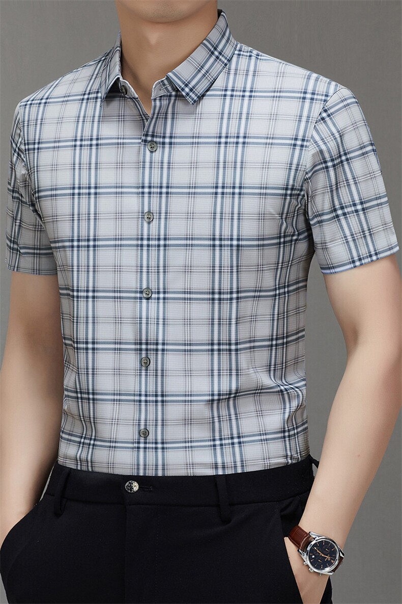 BGW-K425175夏季新款男士格子短袖衬衣百搭衬衫商务男装,男装T恤,电商B360