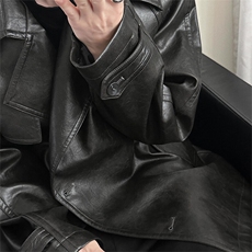 现货中长款翻领皮衣外套男潮牌设计感风衣夹克A351-AP2521-P145，男装风衣，电商A351