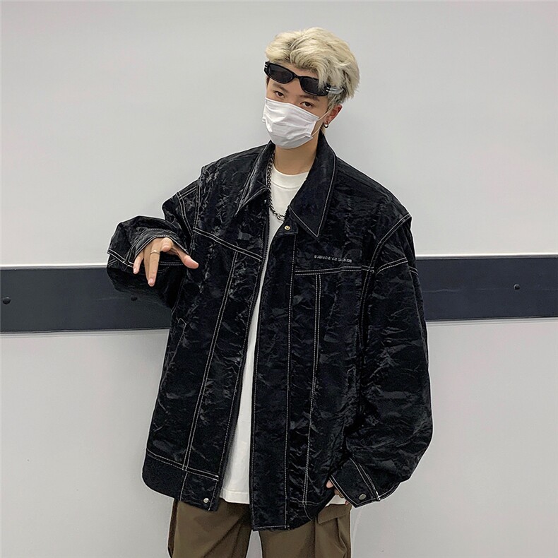 现货不缺货欧美水洗皮衣宽松假两件外套夹克1209-1-JK17-P108，男装夹克，星座1209-1