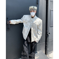 2025秋冬小众高级感立领机车皮衣垫肩pu皮喷墨夹克A025-Y76-P88，男装夹克，电商A025