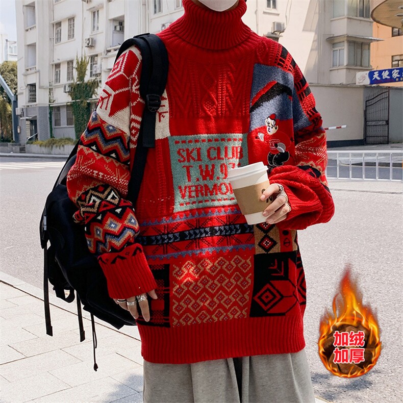 圣诞节毛衣男秋冬季宽松男女情侣加绒高领针织衫A1455-p60加绒75,男装针织衫/毛衣,星座1008-1