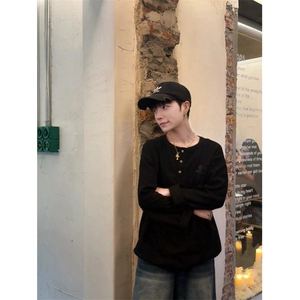 美式高街十字架华夫格卫衣男宽松cleanfit针织衫上衣 W670图片
