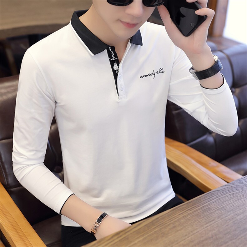 款6712-P40秋季男翻领长袖t恤青年POLO衫纯棉韩版修身潮上衣服,男装T恤,电商D310（原电商305）