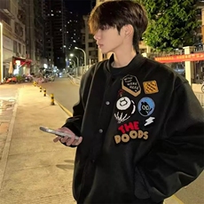 网红同款美式街头徽章字母刺绣棒球服外套男女宽松加厚高街夹克，男装夹克，四季星座505