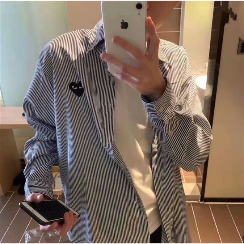 日系春夏川久男女款衬衣爱心保百搭玲条纹长袖显瘦衬衫上衣,男装衬衫,星座1210-1