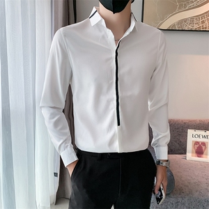 B216 CS34 P45 2025秋装新款男士长袖衬衫韩版修身 社会小伙风图片