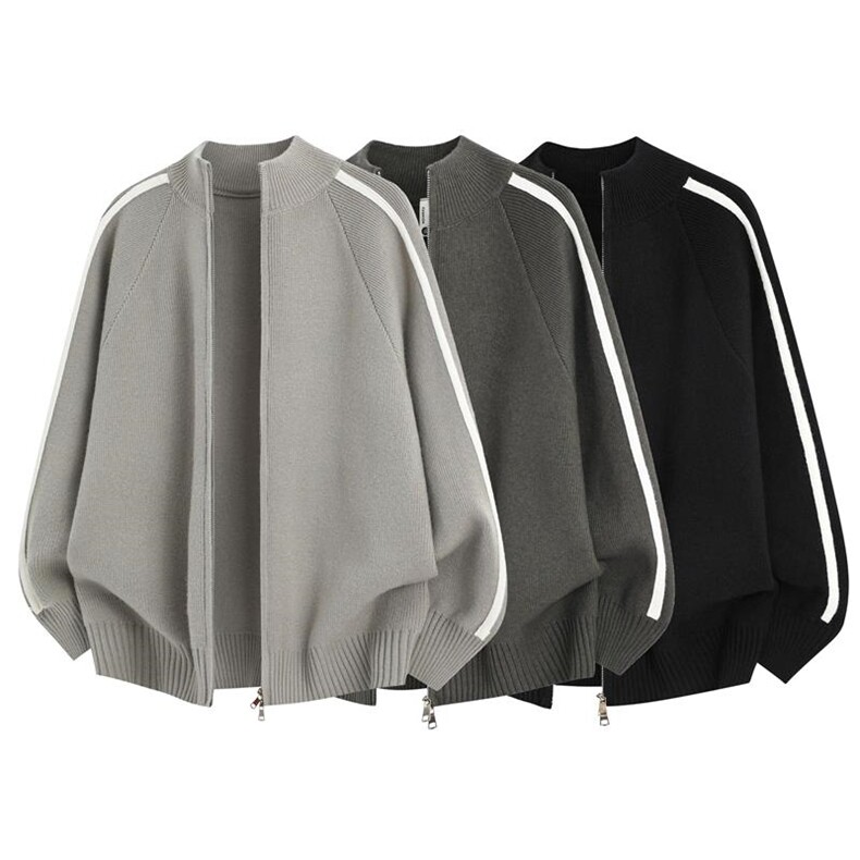 M1206-特P60开衫外套男士秋冬季撞色休闲夹克宽松针织毛衣，男装针织衫/毛衣，电商D310B