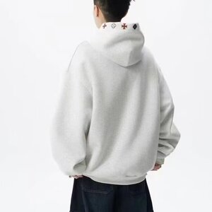 1506/QCX5000/P40新款龟裂刺绣连帽卫衣男300g宽松休闲上衣潮外套图片