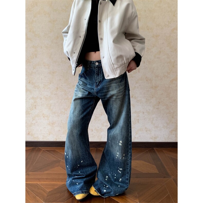 1506-1/NC11921/P56蓝色泼墨弯刀微喇牛仔裤男女cleanfit,男装牛仔裤,星座1506-1