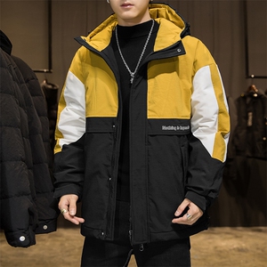 拼接款连帽潮牌短款情侣学生外套羽绒服图片
