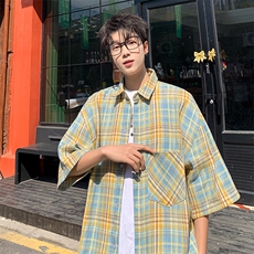 短袖衬衫男夏季新款磨毛格子衬衣DX711-特批25无差价，男装衬衫，星座214-3