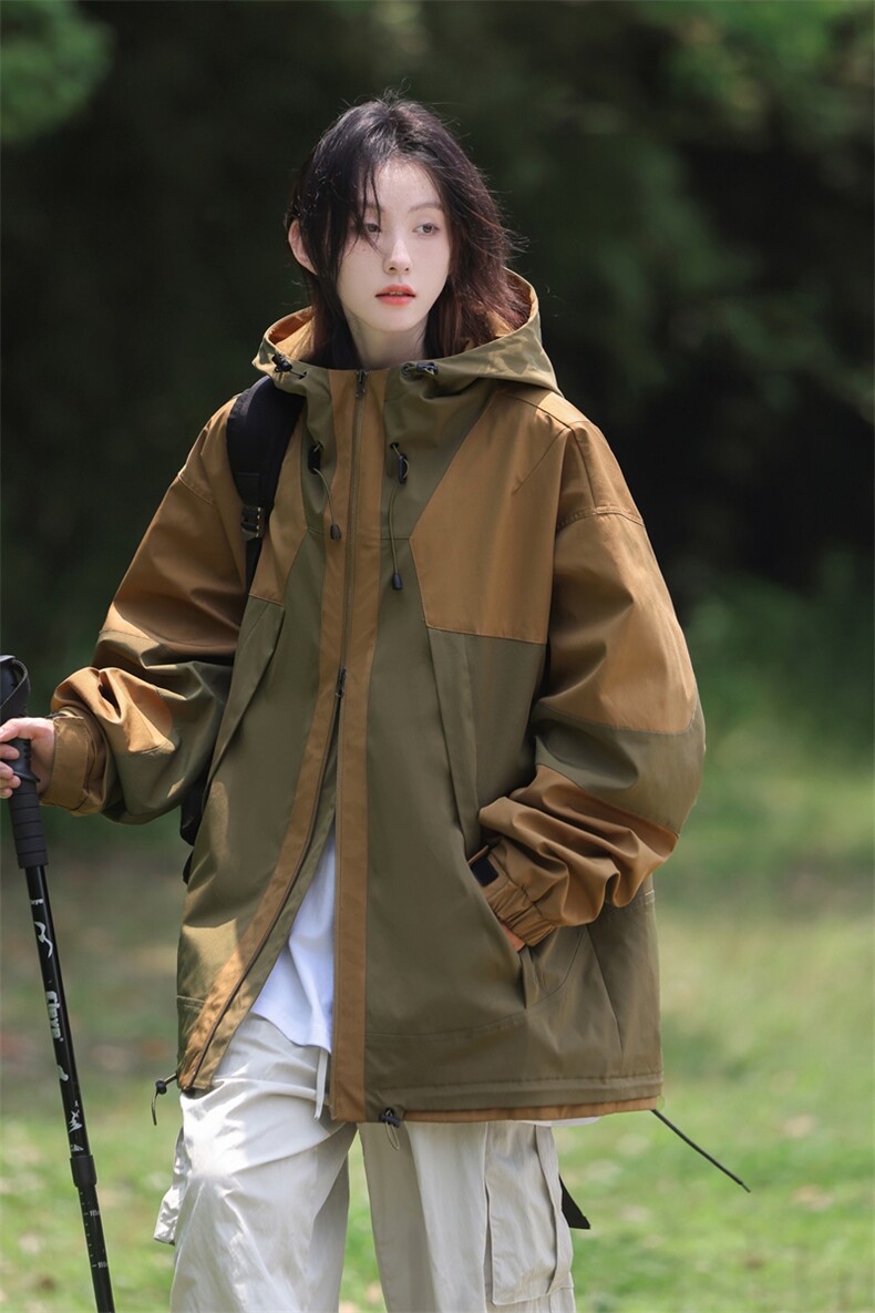 中性风男女拼接防水防风连帽冲锋衣户外品质外套JK1207特P85,男装夹克,星座309（原A406）