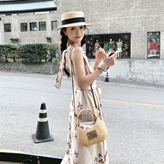 【新款现货】法式蝴蝶结挂脖连衣裙088-6625P105K158，女装连衣裙，2C088