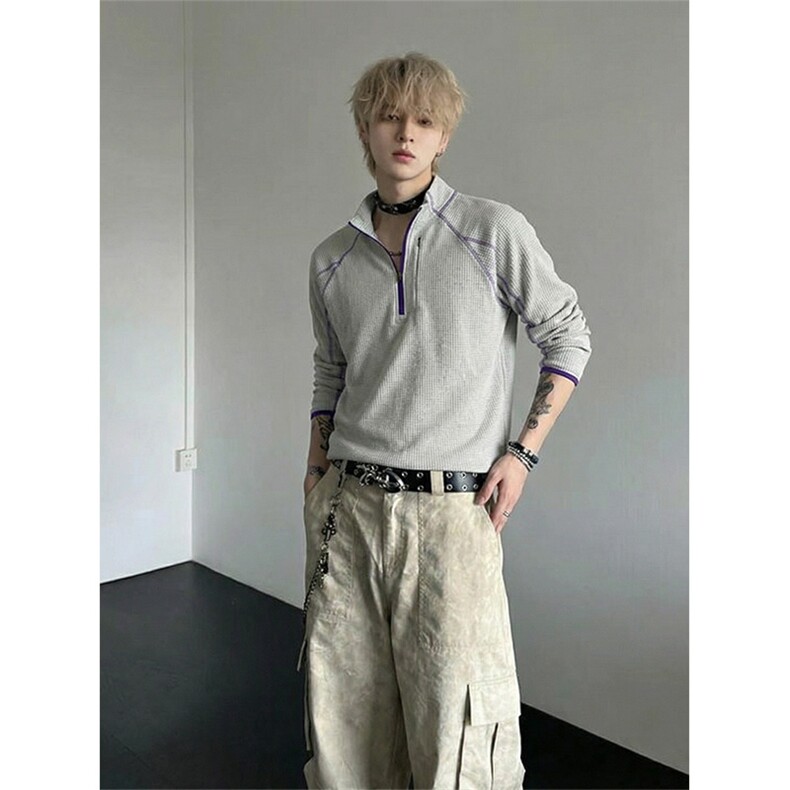 哈苏线撞色长袖T恤户外休闲正肩内搭上袖卫衣男C64163-TP4588,男装T恤,电商A102