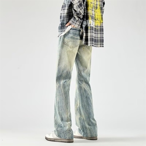 高街黄泥色牛仔裤男款水洗扎染小众设计感微喇大码牛仔裤RM20-P20图片