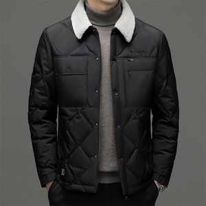 DF2293钱塘2020-2冬季百搭简约翻领厚款中年男士羽绒服P263,藏蓝色中长羽绒服搭配图片
