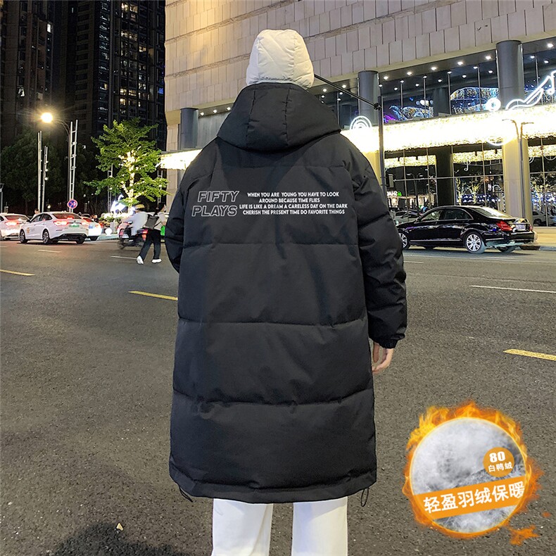 港风夜景时尚连帽字母印花中长款羽绒服A247-YR6163P285控358,男装羽绒服,电商A247