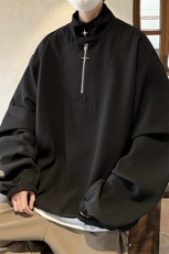 港风华夫格金属拉链装饰大码套头潮卫衣男外套男WY8758P65控88，男装卫衣，星座227-7
