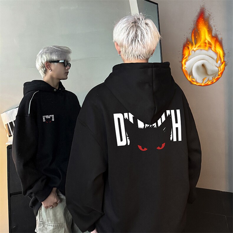 现货WY624-P45加绒小恶魔克重磅连帽卫衣男美式高街潮牌外套，女装短外套，电商A456（原C415）