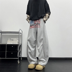 美式复古字母印花运动卫裤男女慵懒风阔腿休闲长裤，男装休闲裤，星座410-6（原星座1304-1）