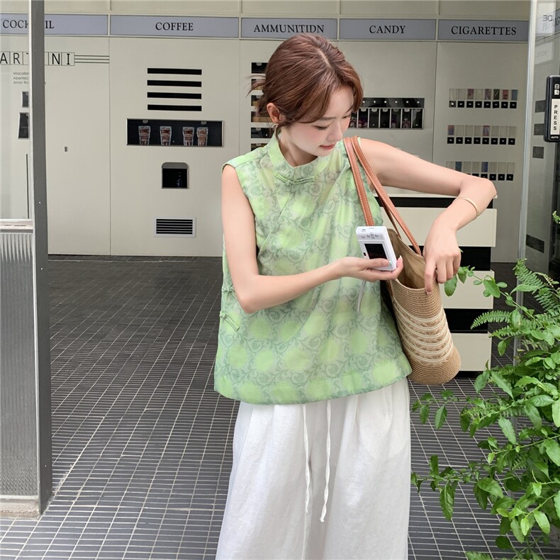 小清新无袖上衣休闲阔腿裤套装女2025夏新款韩系松弛感减龄两件套,女装套装/套裙,2D044
