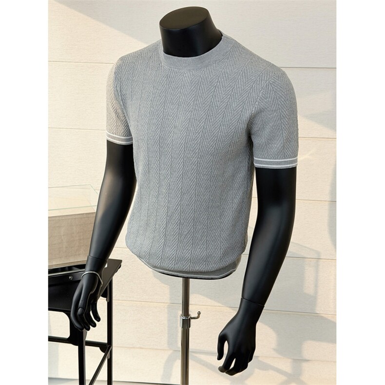 肌理感圆领T恤针织短袖打底衫K87001-P53，男装T恤，星座1012-1