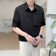 轻熟风~抖音冰丝垂感假两件中袖衬衫C287/P45，男装衬衫，电商B331