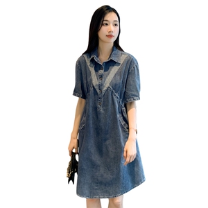 时尚气质牛仔连衣裙2024年夏季新款淑女温柔甜美中长款显瘦裙子图片