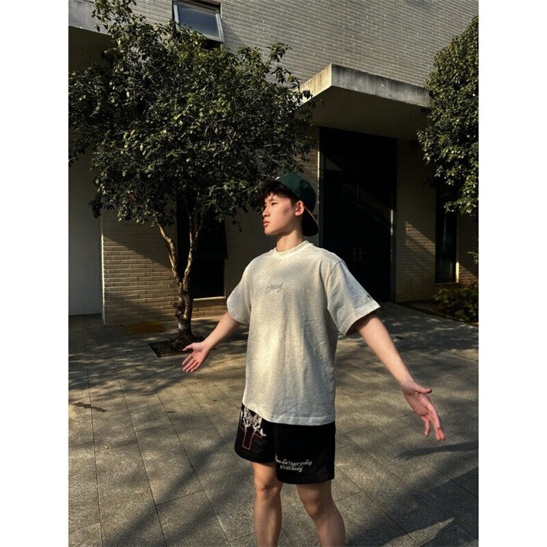 M538-P35学院风体刺绣LOGO宽松休闲百搭美式重磅短袖T恤男女同款,男装T恤,星座617A-1（原B318A）