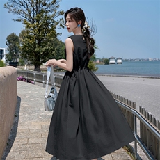 法式度假风背心连衣裙女2025年夏季新款欧若风蓝色无袖长裙子，女装连衣裙，跑量工厂店