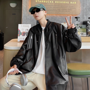 Wt351-P62美式复古PU皮宽松型棒球服夹克图片