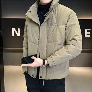 6808-M-3XL-P195标50绒店主风冬简约立领纯色拼皮休闲羽绒服男图片
