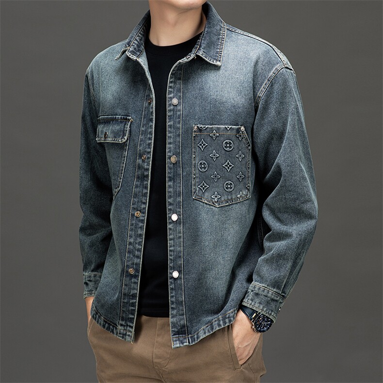 春秋季工装印花牛仔服夹克男士潮牌休闲帅气外套潮流上衣男,男装夹克,钱塘6003（原4033）